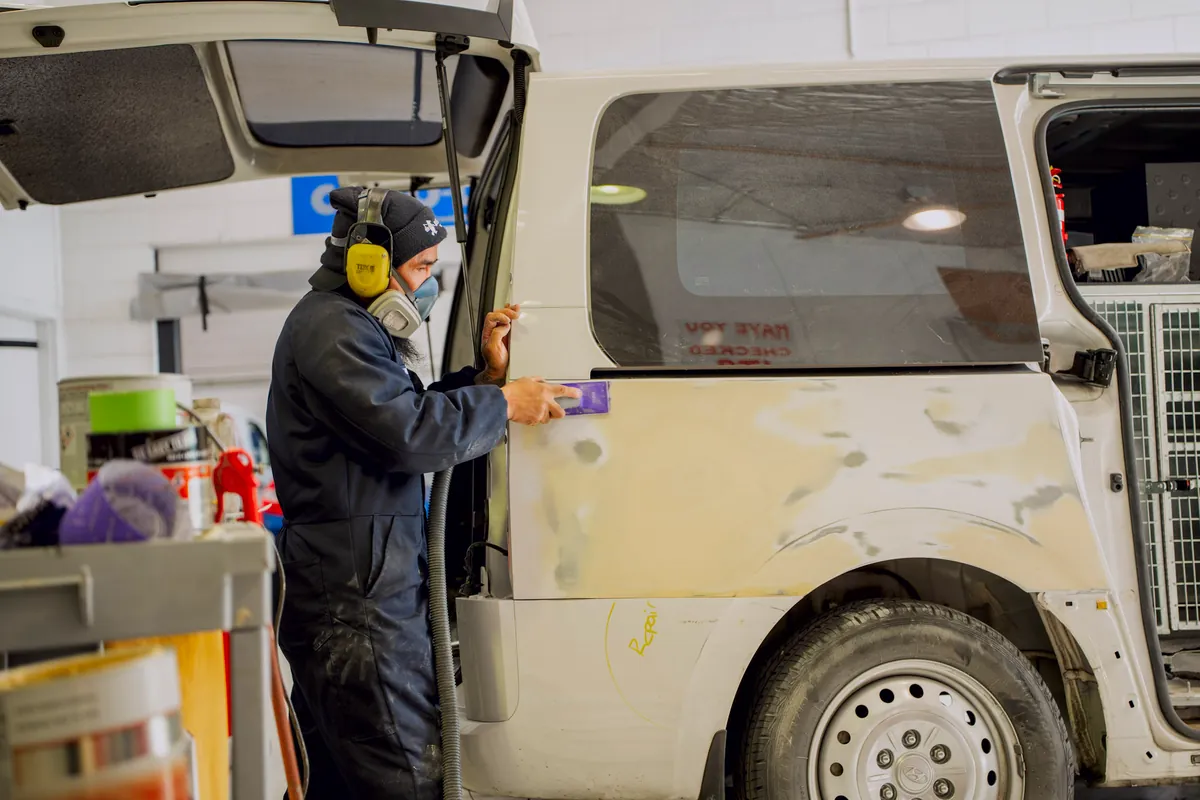 Panel repair on a van at Fix Auto Mt Wellington