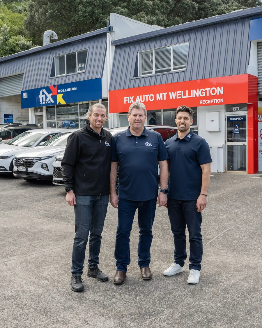 The owners of Fix Auto Mt Wellington outside the workshop